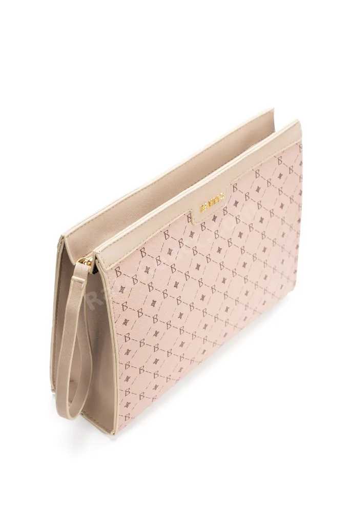 Kadın Bej Monogram Portföy Kulplu Clutch Çanta