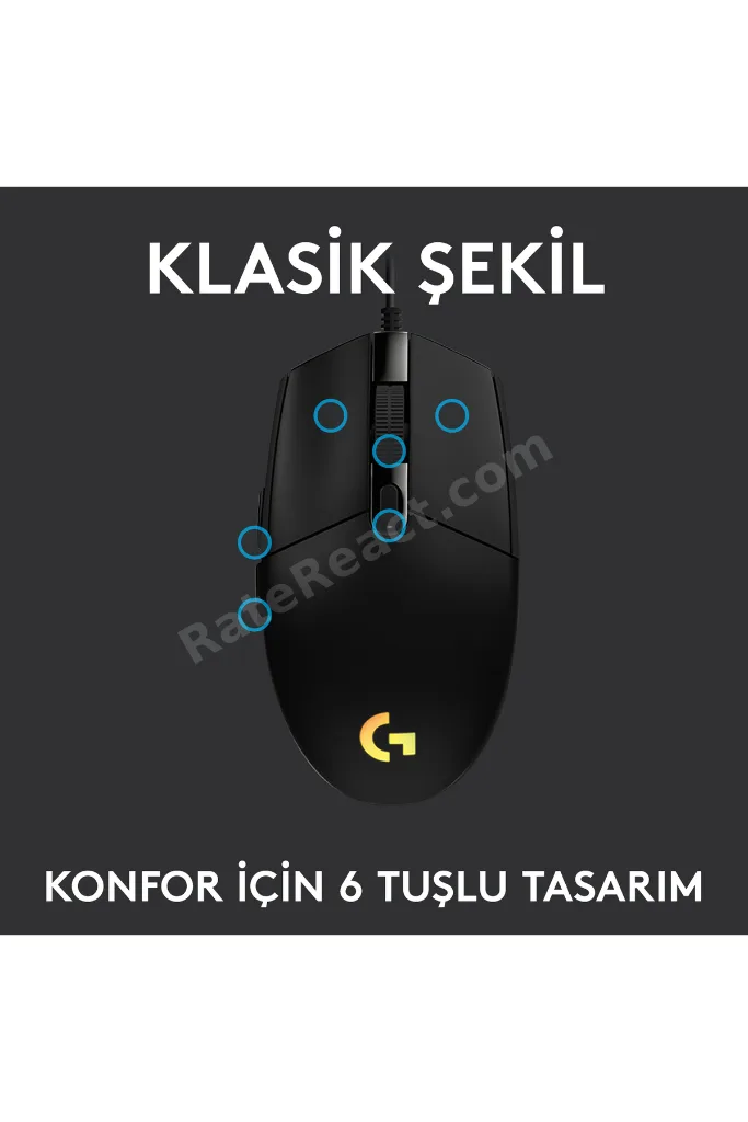 G G102 LIGHTSYNC RGB Aydınlatmalı 8000 DPI Kablolu Oyuncu Mouse, Siyah 910-005823