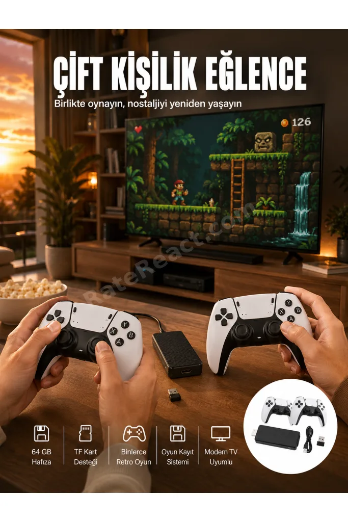 HDMI Girişli Retro Oyun Çubuğu 2 Kişilik Kablosuz Yeni Nesil - LSNTKN-RS4937