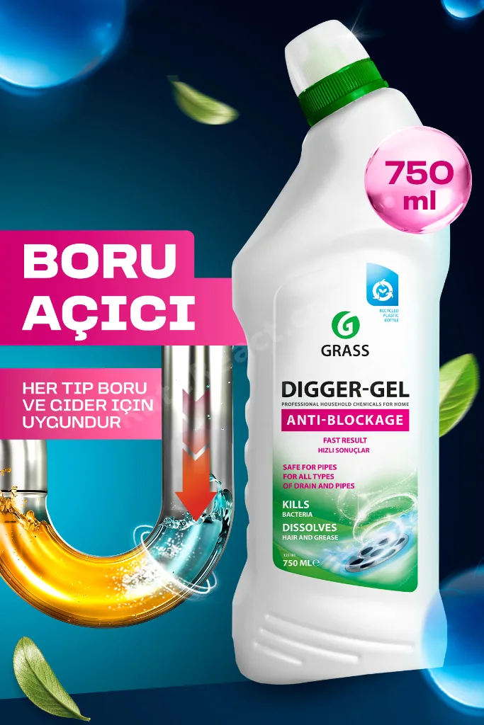 Digger Gel Turbo 750 ml | Profesyonel Gider Açıcı Jel - Saç, Yağ, Sabun Tıkanıklığı İçin