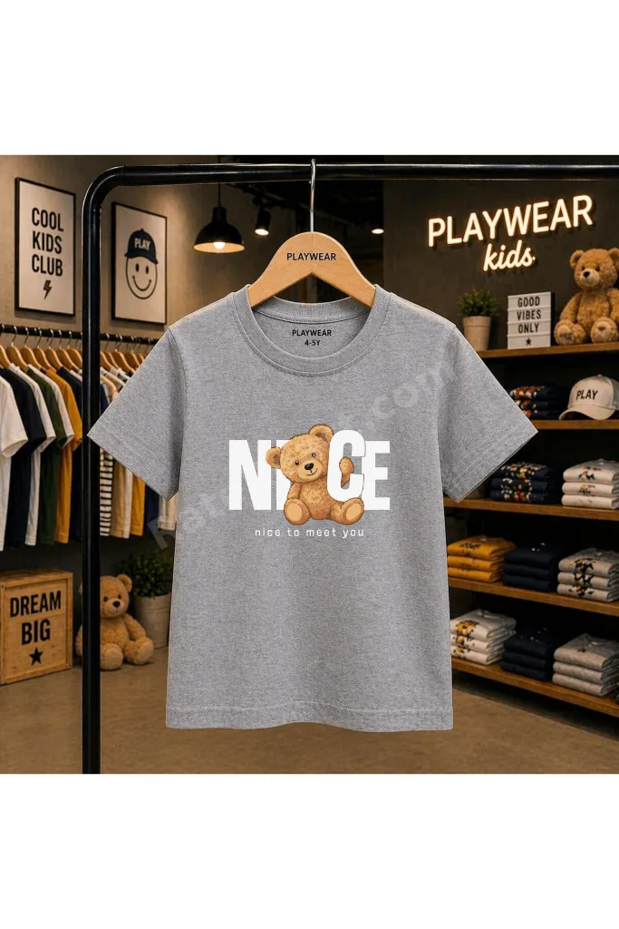 Nıce Bear Baskılı %100 Çocuk unisex T-shirt 5 6 -7 8-9 10 -11 12 yaş