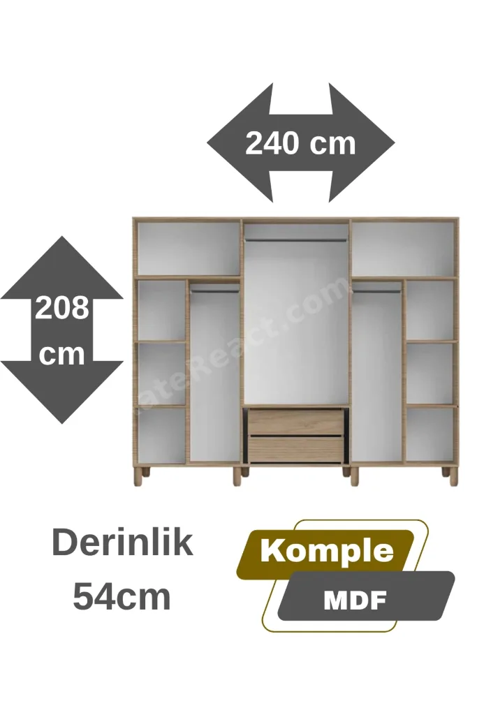 Begonya 6 Kapaklı Gardrop / 6 Kapılı Dolap / Komple MDF / Modern Tasarım