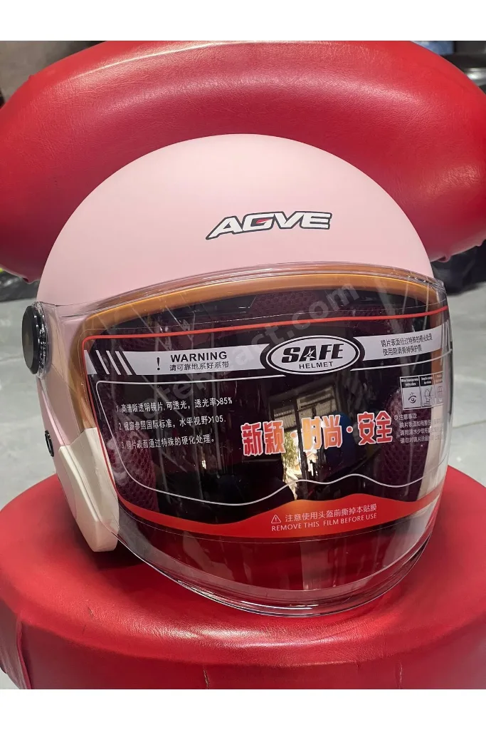 GVE Pembe Açık Motosiklet Kaskı - Dahili Güneş Vizörlü Şeffaf Camlı Kadın Scooter Motor Kask