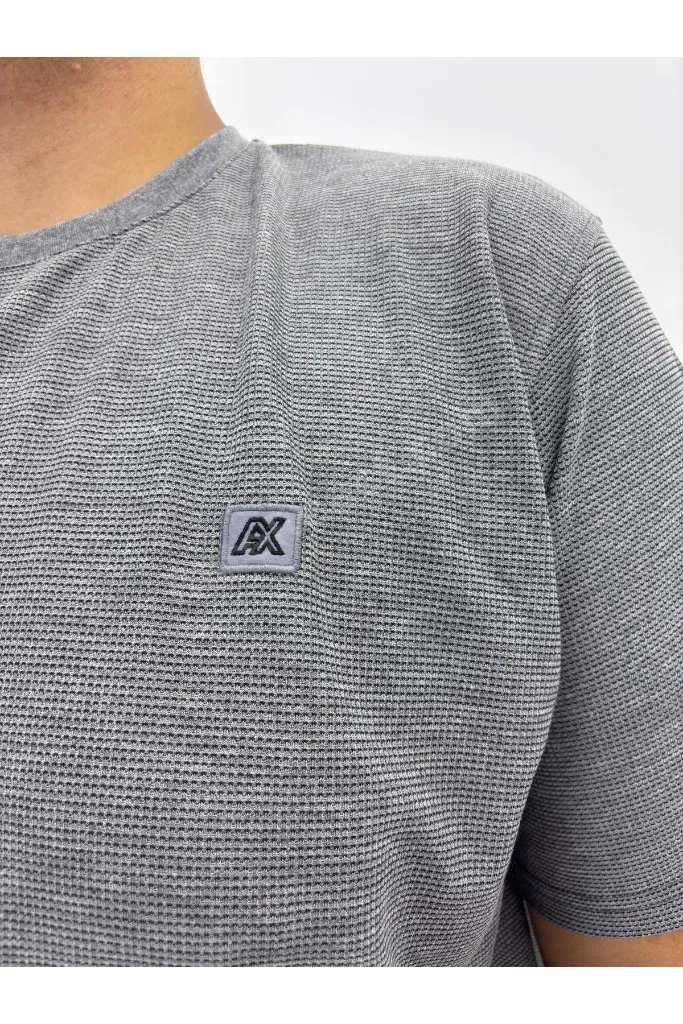 Büyük Beden Sıfır Yaka Waffle Kumaş Basıc Erkek Tshirt