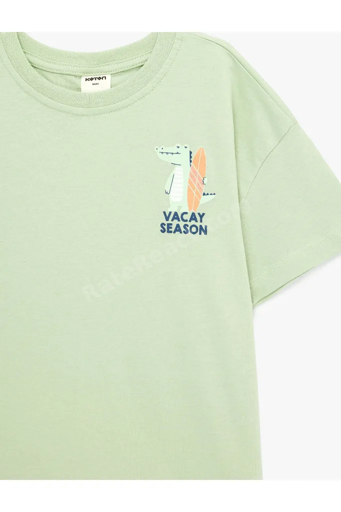 Nakış Detaylı Pamuklu Yeşil Erkek Bebek T-Shirt 6Smb10217Tk