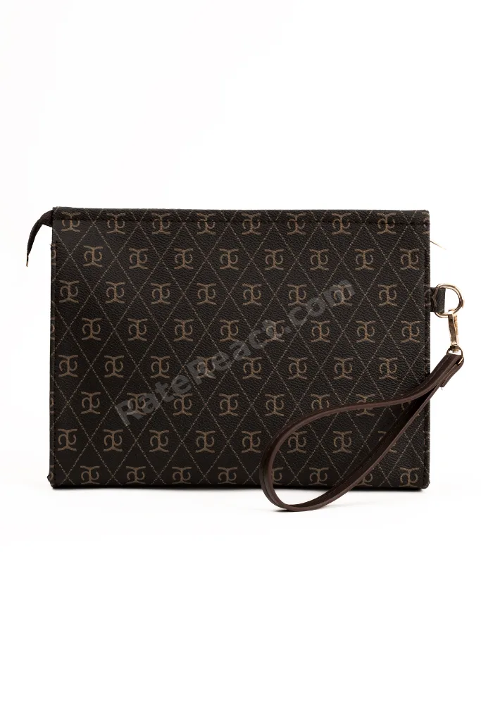 Kadın Portföy El Çantası Bilek Askılı Şık Portföy Clutch Çanta Kahverengi