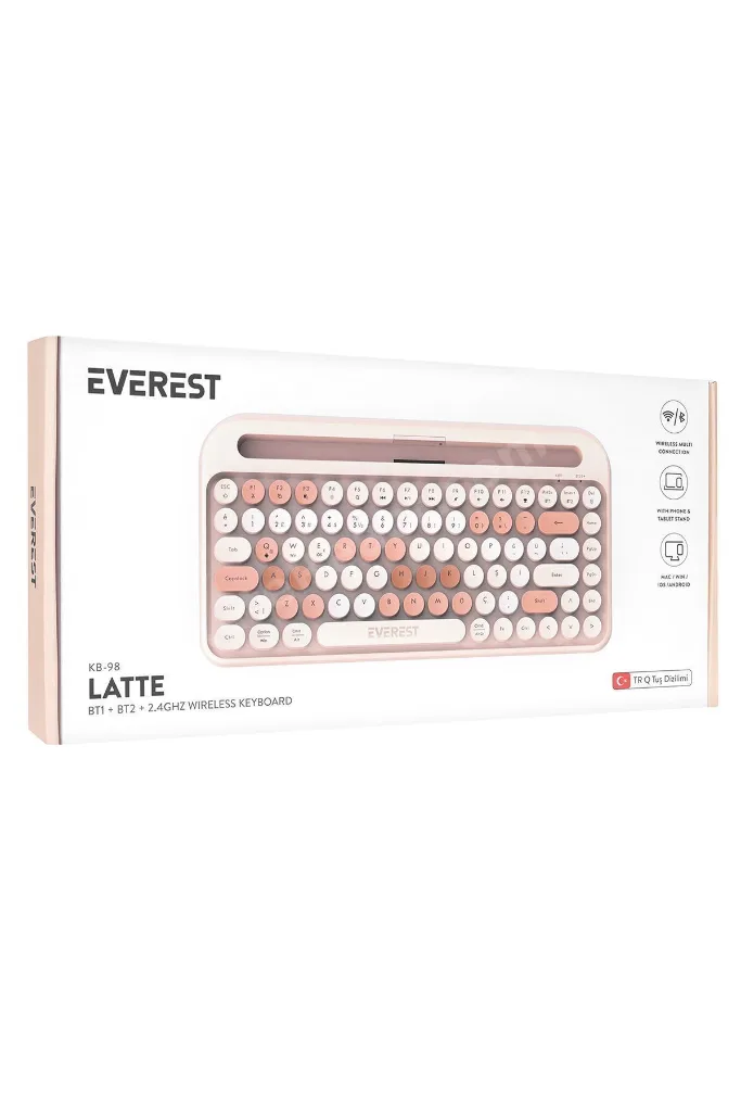 K-98 LATTE 2.4G+BT1+BT2 Mac Wın Ios Android Çoklu Cihaz Bağlantılı Kablosuz Bluetooth Klavye