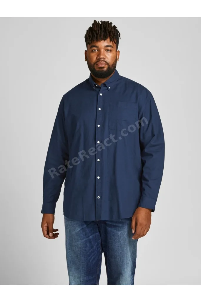 Jack&jones Büyük Beden Lacivert Erkek Oxford Gömlek 12190444