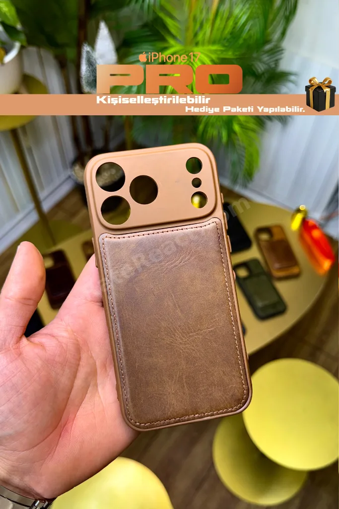 Premium Hakiki Deri Hediye Seti - Eskitme Taba Cüzdan Anahtarlık & iPhone 17 Pro Telefon Kılıfı