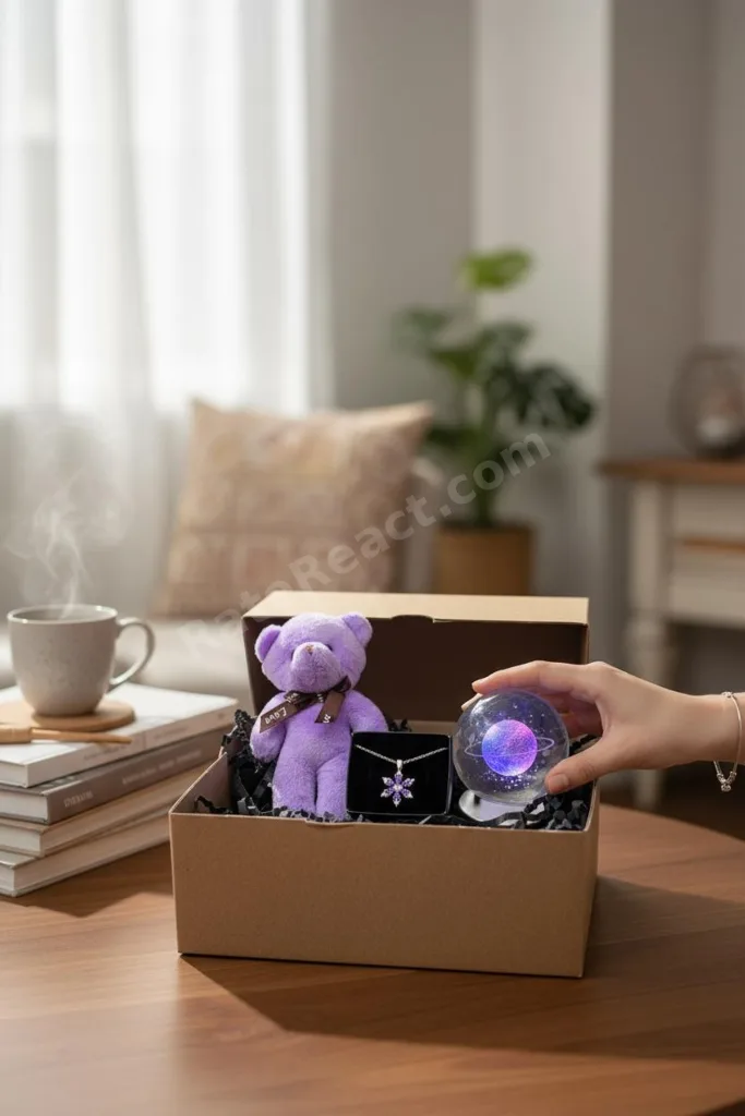 Ayıcık, Lotus Kamelya Çiçeği Kolye ve Satürn Temalı Işıklı  Dolunay 3d Led Işıklı Cam Küre Hediye