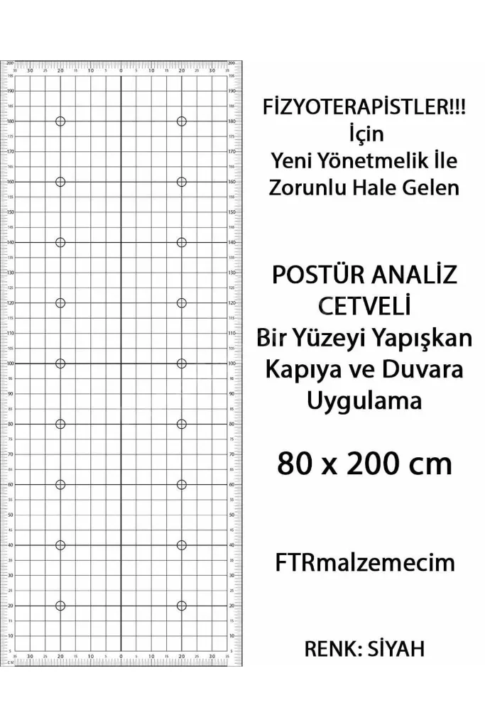 Postür Analiz Cetveli Yapışkanlı | Duruş ve Omurga Değerlendirme Tablosu | 200x80 cm | Siyah