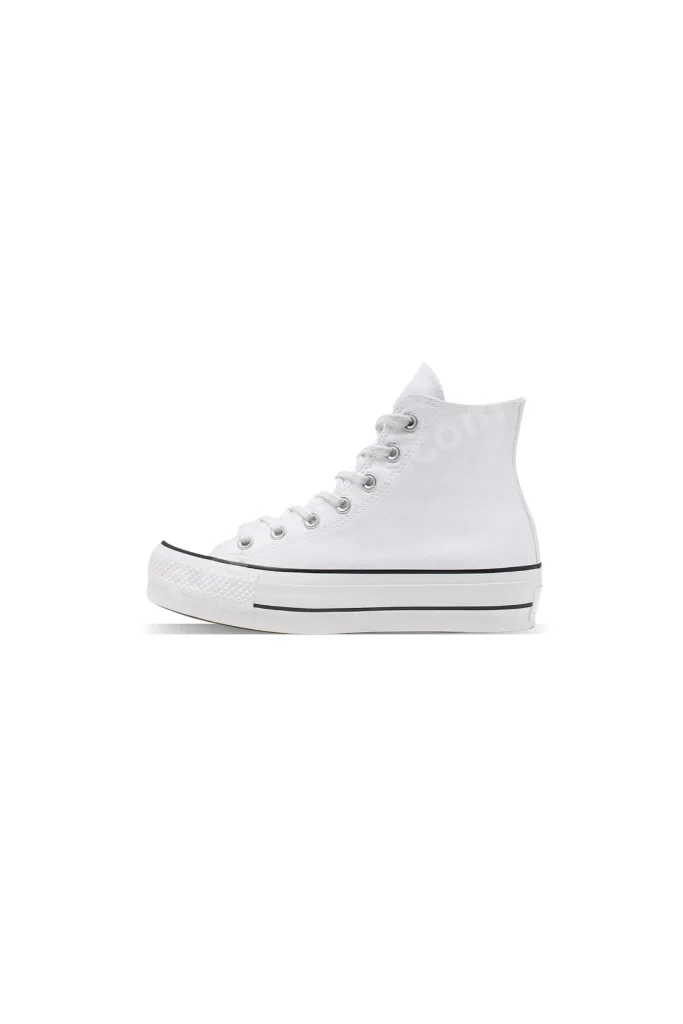 Beyaz Uzun Bilekli Unisex Bağcıklı Kalın Taban All Star Platform Sneaker Spor Ayakkabı