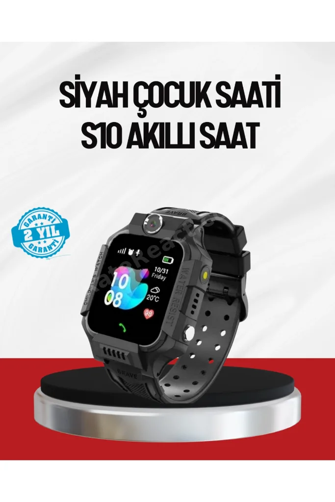 S10 Akıllı Çocuk Saati Siyah Model Çift Yönlü Konuşma ve SOS