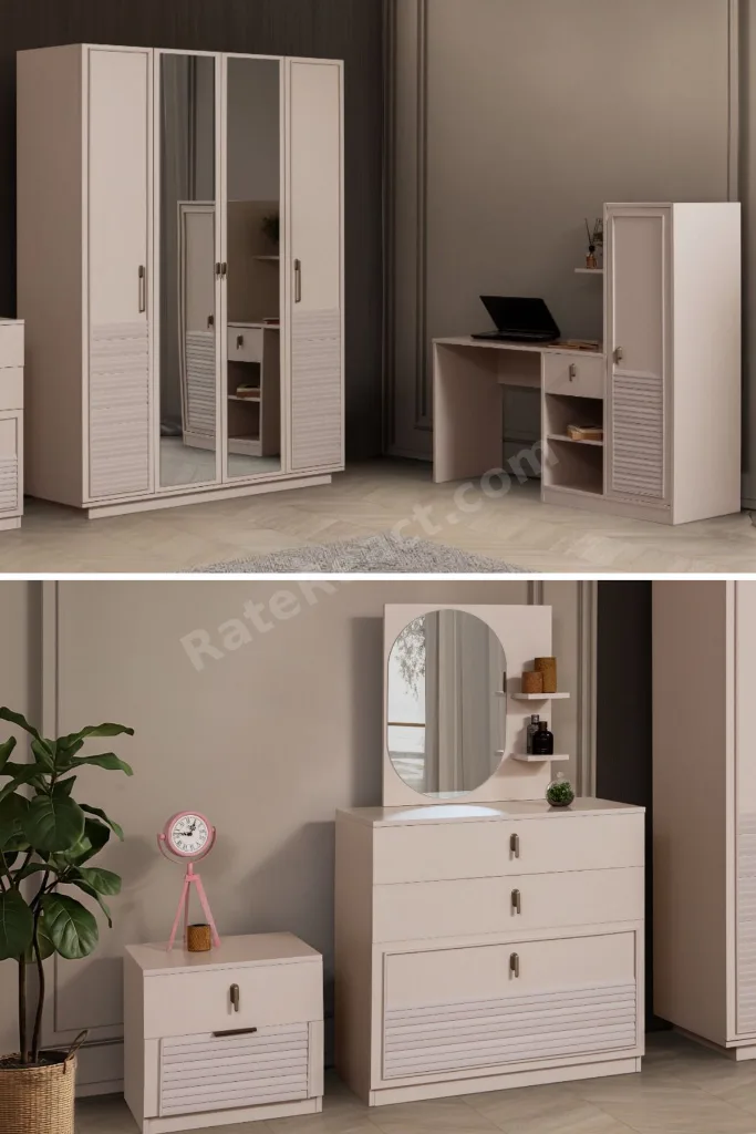 Vela Genç Odası Takımı - 4 Kapaklı Aynalı Dolap, Çalışma Masası, Şifonyer, Komodin