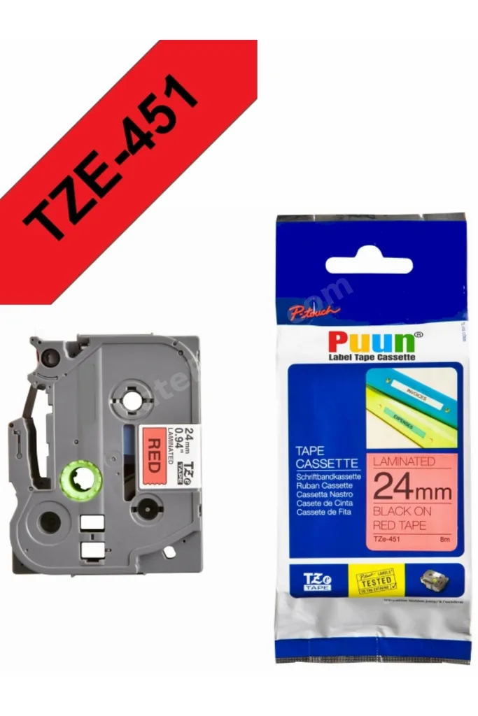 Brother TZe-451 24mm*8mt Kırmızı üzerine Siyah Laminasyonlu Muadil Etiket (TZe Tape)