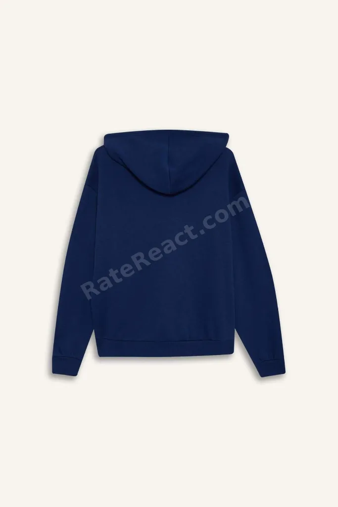 Relax Fit Kapüşonlu Cepli Basıc Fermuarlı Sweatshirt C1809AX24WN