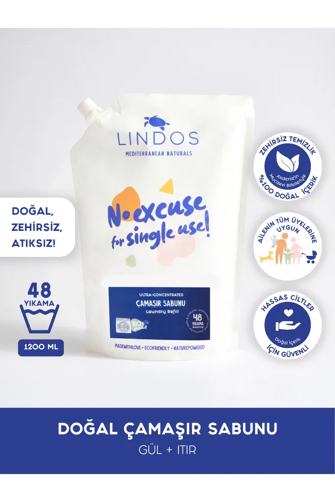 Doğal Çamaşır Deterjanı Gül Itır Kokulu %100 Bitkisel Deterjan Ekonomik 48yıkama 1.2l
