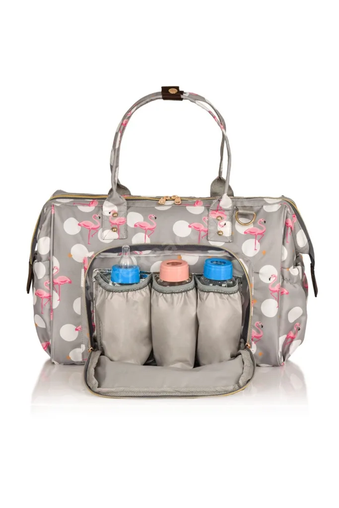 Baggage Bag Flamingo Gri Omuz Askılı Anne Bebek Bakım Çantası
