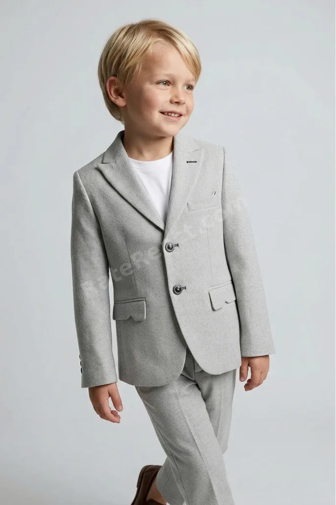 Erkek Çocuk Açık Gri Çift Düğme Spor Blazer Ceket