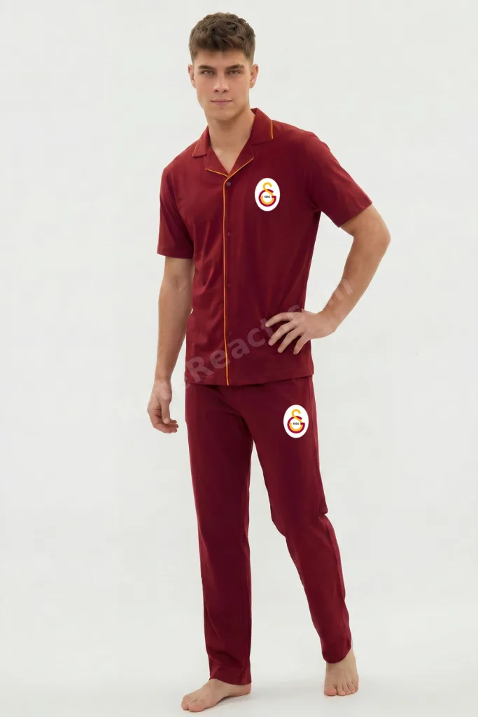 Orijinal Lisanslı Erkek Düğmeli Kare Yaka Pijama Takım