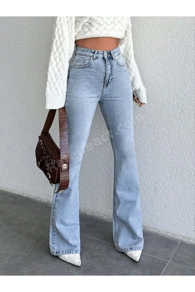 Yüksek Bel İspanyol Paça Jean Pantolon - Eskitme Detaylı Full Pamuklu Flare Denim