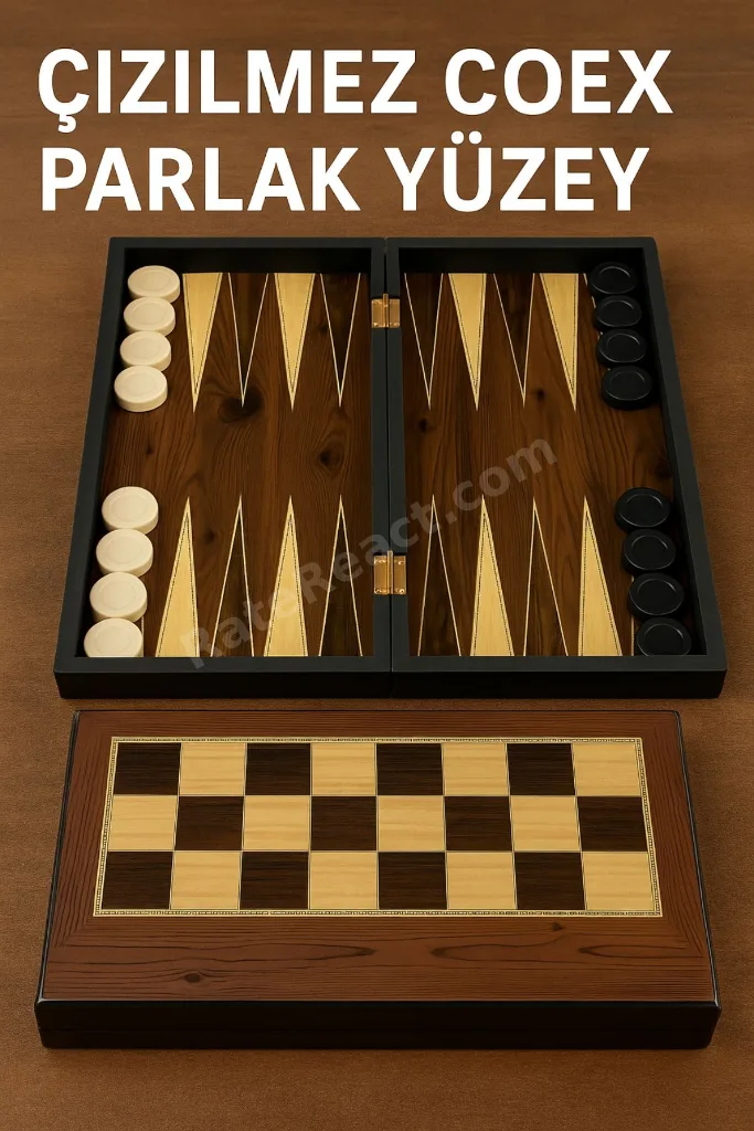 Platin Kaplama Büyük Boy Tavla – Tavla & Dama 2’si 1 Arada, Çizilmez Yüzey Set