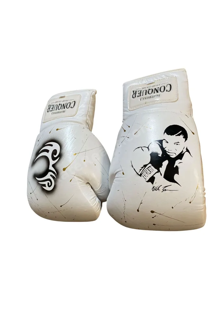 Custom Made Mike Tyson Deri Gold Splash Boks Eldiveni Beyaz