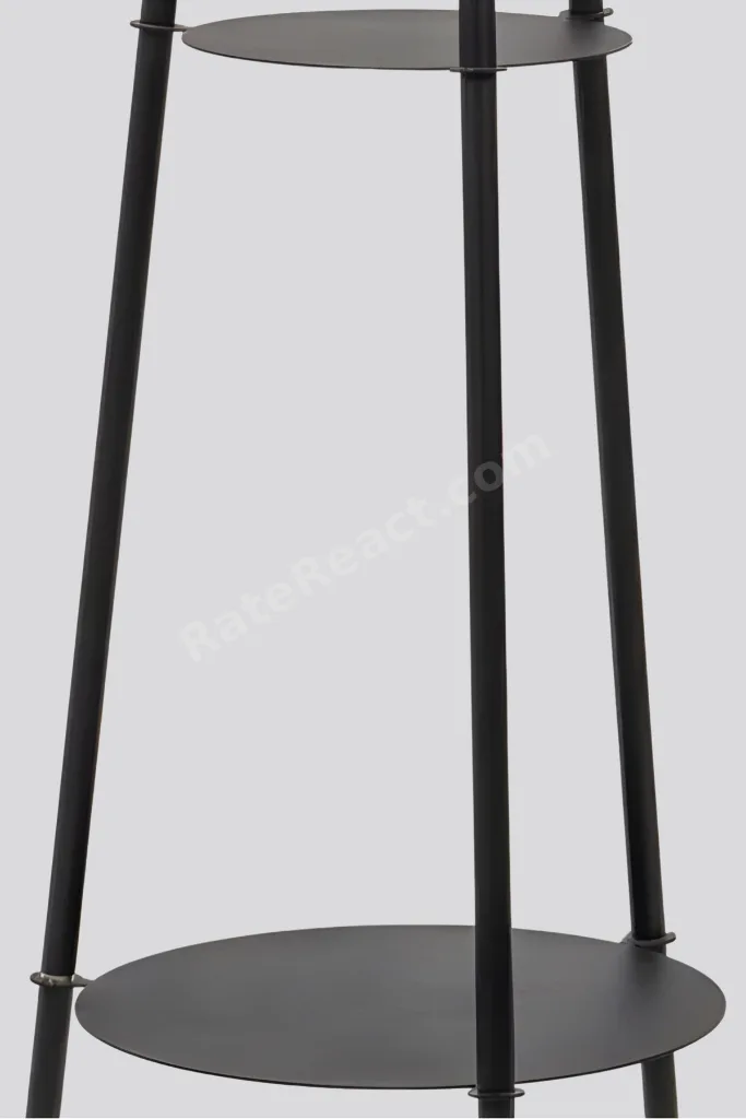 3 Ayaklı Raflı Metal Siyah Dekoratif Fedora Lambader
