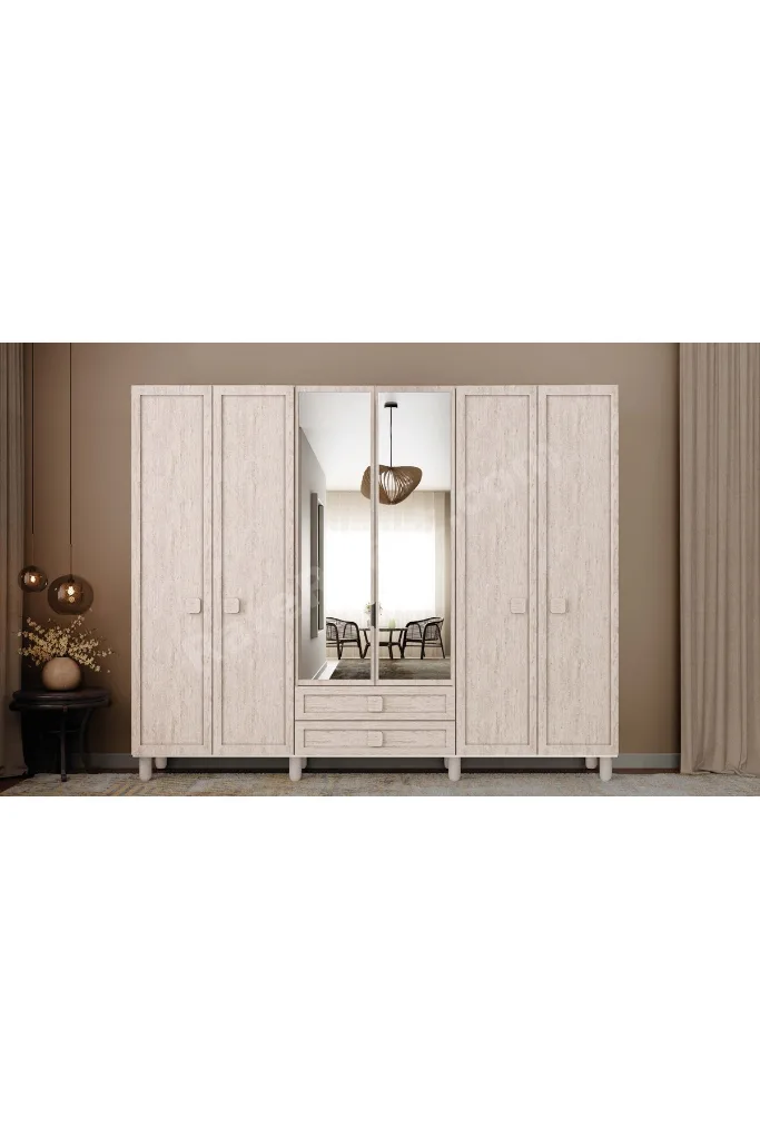 Nilüfer 6 Kapaklı Gardrop / 6 Kapılı Dolap / Komple MDF / Modern Tasarım