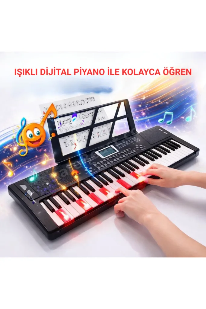 Işıklı 61 Tuşlu Çocuk Piyanosu Mikrofonlu 5 Oktav Org Dijital Keyboard Demo