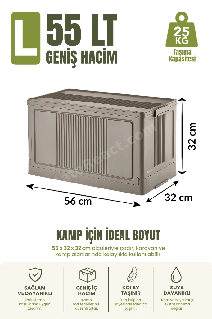 Lavine (LARGE) Katlanır Kamp Depolama Sandığı L Size 55lt Portatif Kasa Saklama Kabı Organizer