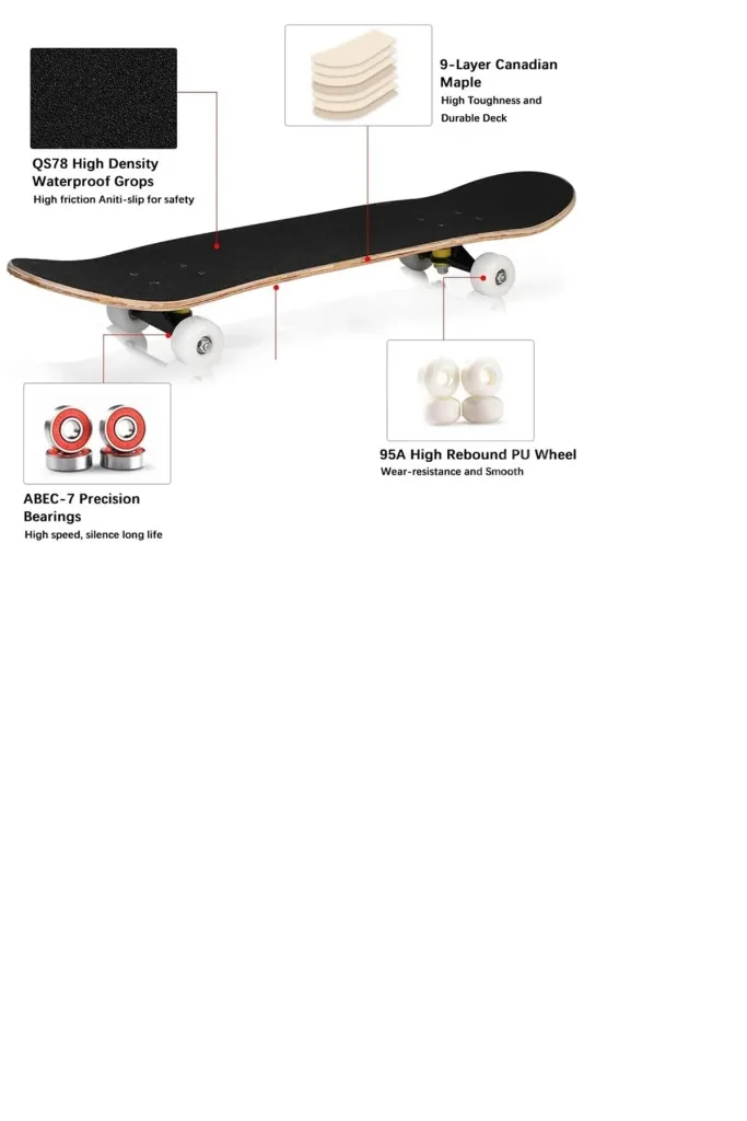 Kemik Tekerli Pro Kaykay Zımparalı Kaymaz Profesyonel Skateboard Abec 7
