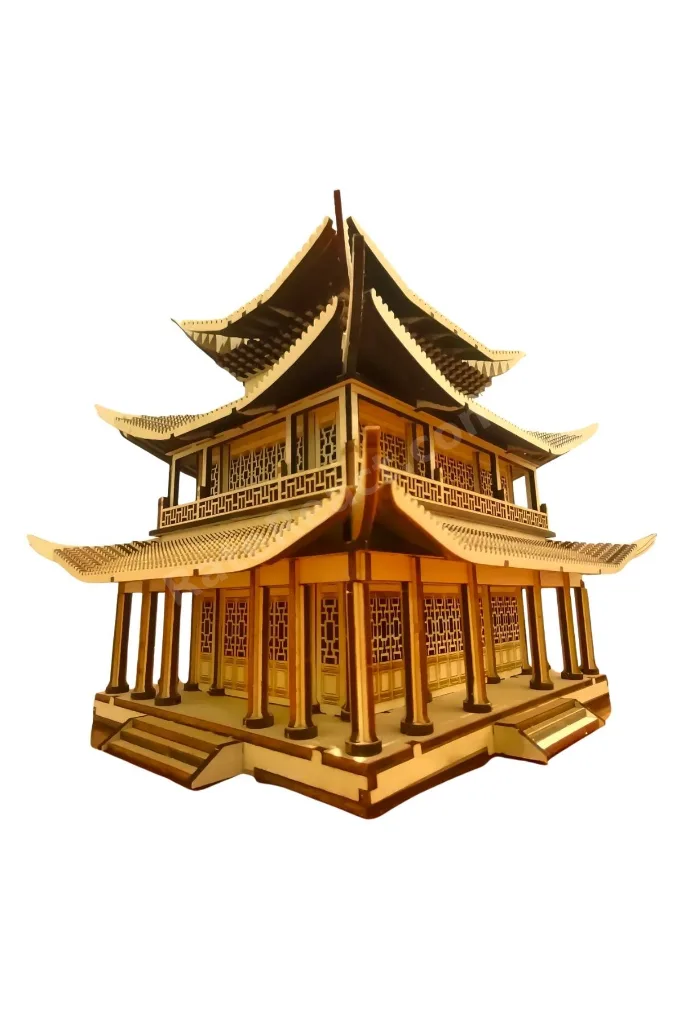 Pagoda Tapınağı Minyatür Ahşap Maket 3D Puzzle DIY Kendin Yap Hobi Koleksiyon Seti