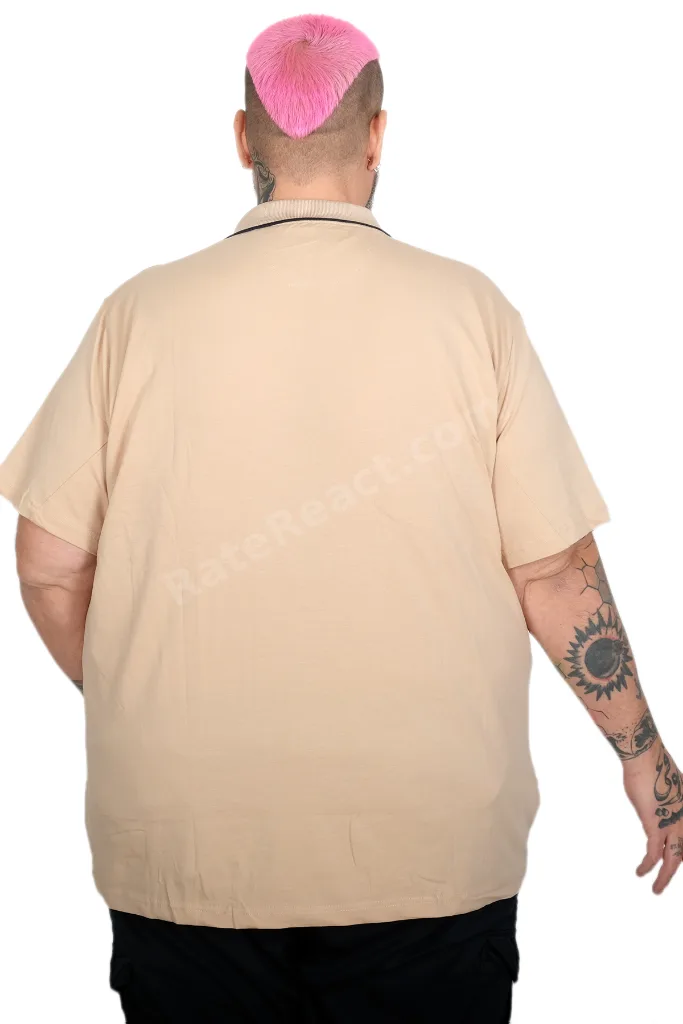 Mode XL Büyük Beden Erkek Likralı Süprem Cepli Polo Yaka T-Shirt 21558 BEJ