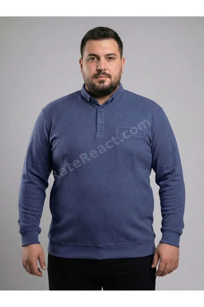 BÜYÜK BEDEN DÜZ RENK POLO YAKA SWEAT KAZAK