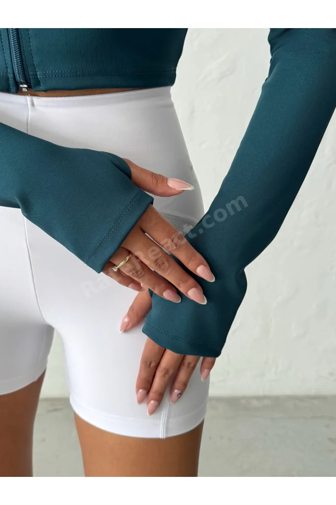 Soft Kumaş Parmak Geçme Detaylı Fermuarlı Örme Spor Ceket/Sweatshirt