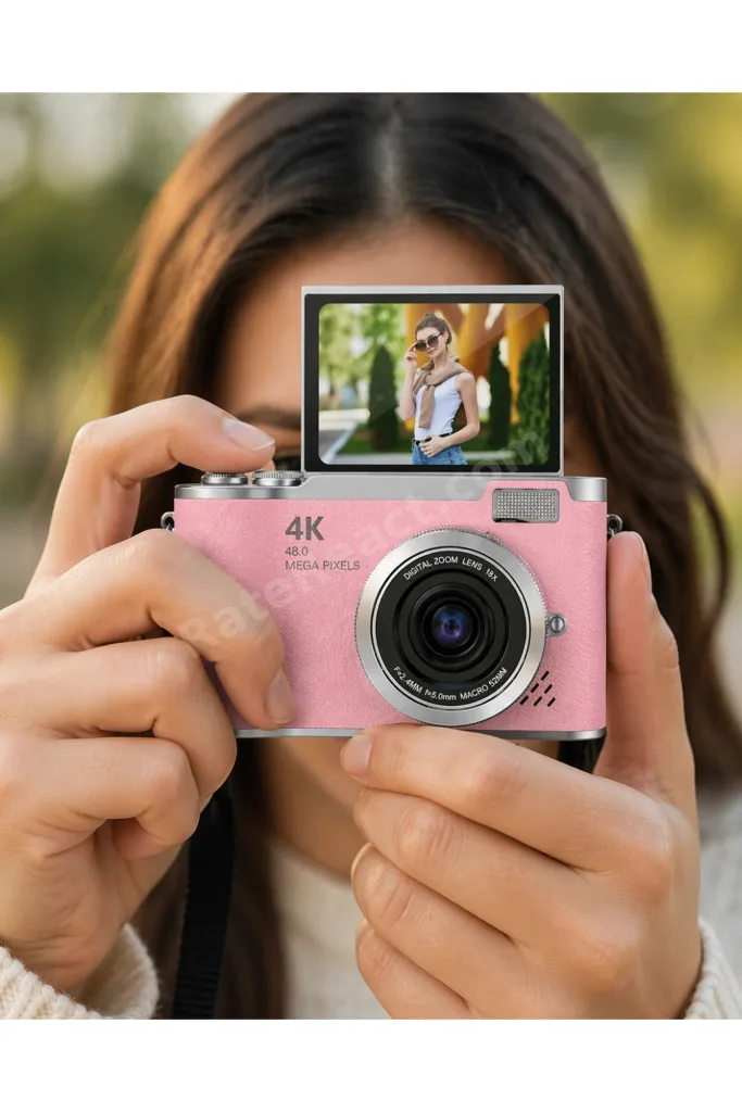 48 MP Vlog Kamera 1080P Video Flip Screen Uzun Pil Ömrü Selfie Kamera