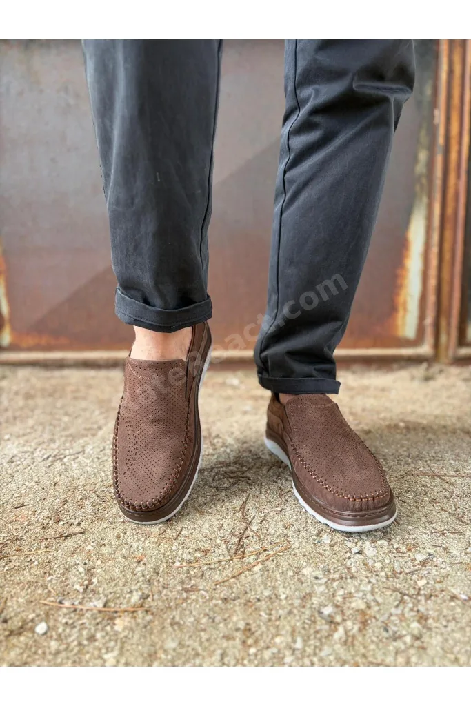 Erkek Günlük Hakiki Deri Kahverengi Loafer Ayakkabı