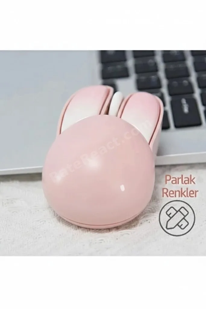 Tavşan Figürlü Kablosuz Mouse Pil Dahil Etiket Hediyeli Pembe