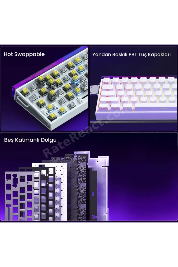 Hero 68 HE Manyetik Klavye Rapid Trigger Meteor Switch 8000Hz RGB Neon TKL Hot Swap Oyuncu Klav