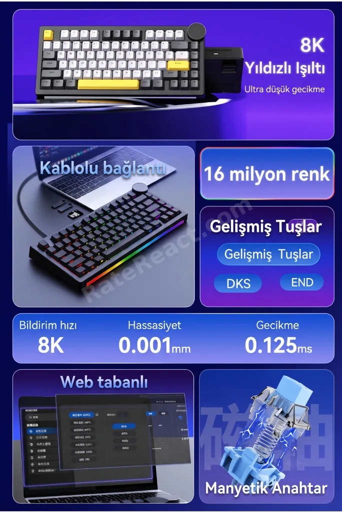 AK820 V2 Manyetik Switch Kablolu Oyuncu Klavyesi 8000Hz Rapid Trigger RGB - Yarı Saydam Bilek Desteği