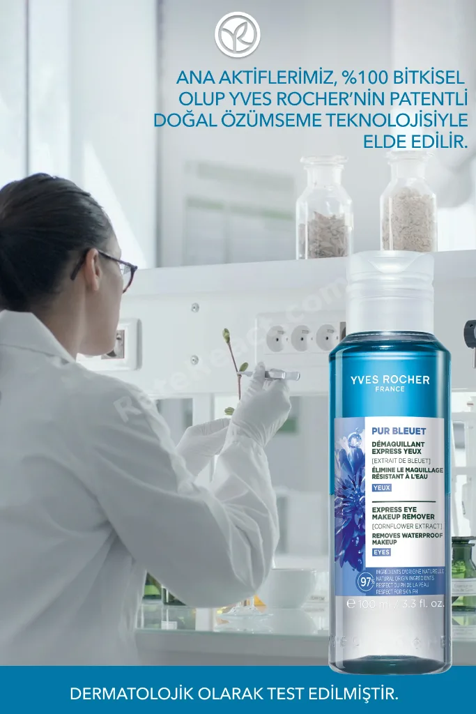 Tüm Ciltler, Çift Fazlı/Yoğun Makyaja Özel, Rahatlatıcı Göz Makyaj Temizleyici-Pur Bleuet-100ml