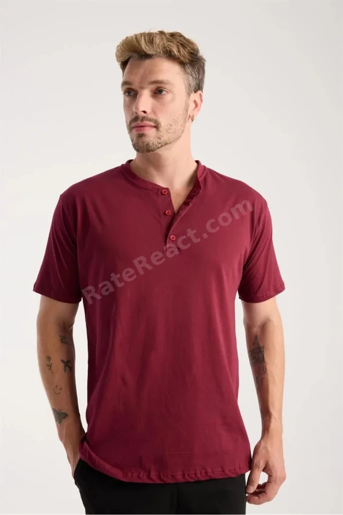 Erkek Bordo Düğmeli Yaka Kısa Kol Pijama Takımı MERY WOMAN
