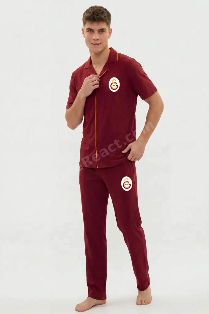 Orijinal Lisanslı Erkek Düğmeli Kare Yaka Pijama Takım