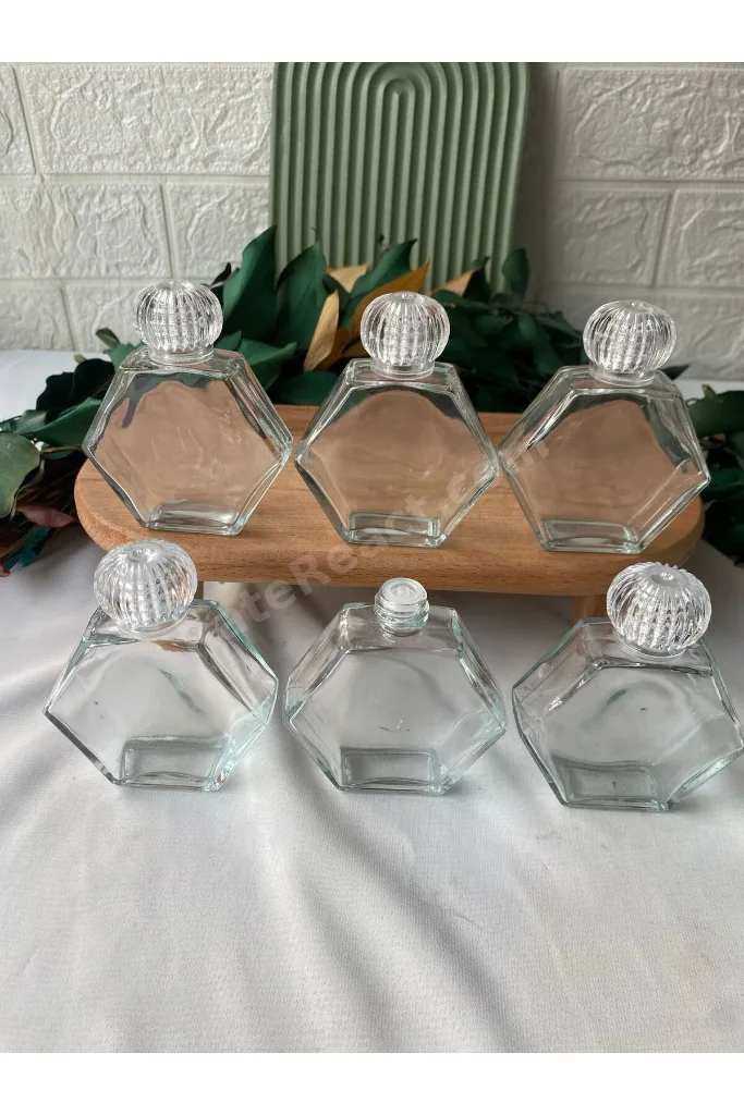 Cam Altıgen Kolonya Şişesi Süssüz ,Düğün,Nikah, Söz Nişan Hediyelik 10 Adet (Çap 7 cm-Uzunluk 9cm)