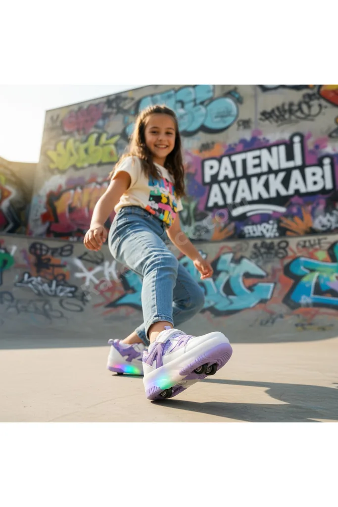 Mor LED Işıklı Patenli Çocuk Ayakkabısı – Tekerlekli Ortopedik Taban Spor Sneaker