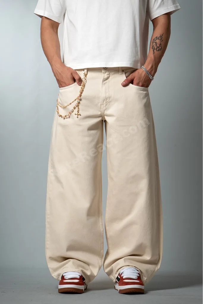 Vanilla Dust Wide Leg Super Baggy Ekru Erkek Jean Pantolon