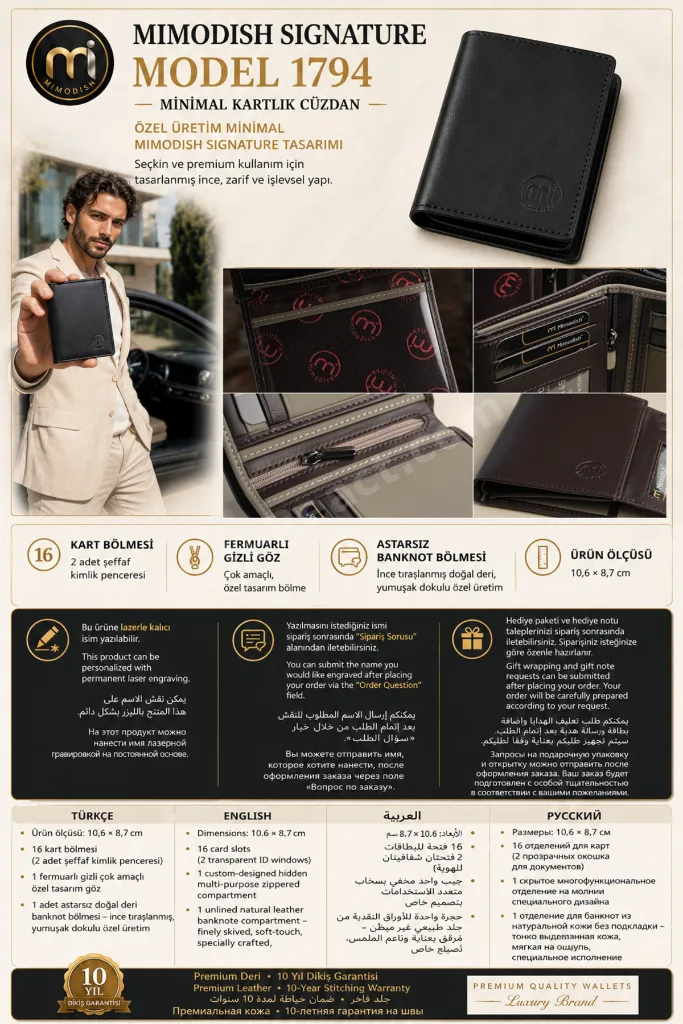Signature 1794 Hakiki Deri Dikey Premium Minimal Erkek Kartlık Cüzdan – 10 Yıl Dikiş Garantili