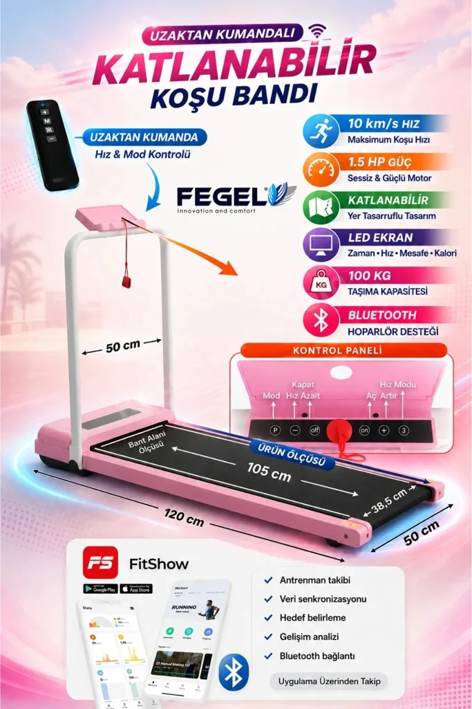 FG-07 Katlanabilir Koşu & Yürüyüş Bandı Katlanabilir Yürüyüş & Koşu Bandı | Evde Spor, Kalori Yakımı, LCD Ekran, Kumandalı, Kompakt Tasarım