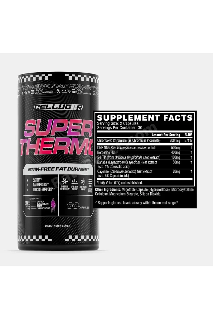 Super Thermo Stim Free Berberine Saccharomyces Thermogenic Appetite Glucose Support 60 Caps